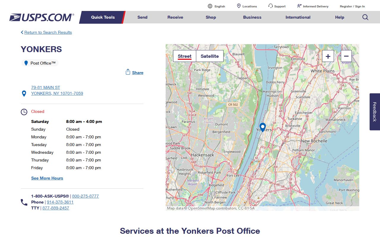Yonkers ZIP code directory reference for the USPS Yonkers office