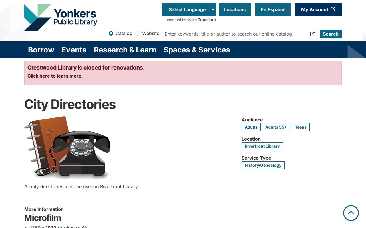 Yonkers previous residents reference for the city directory collection