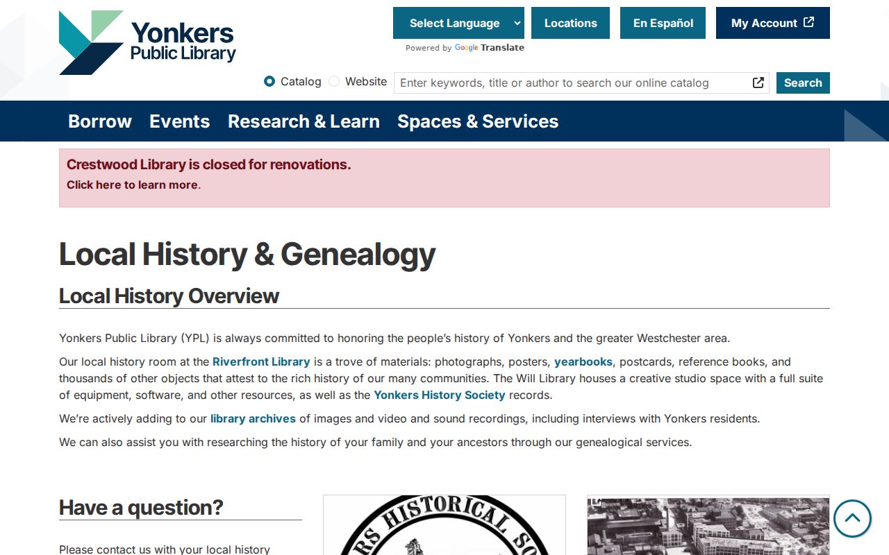 Yonkers previous residents reference for local history research
